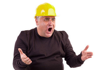 Angry construction worker looking at something