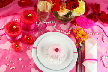 Table setting in honor of Valentine's Day close-up