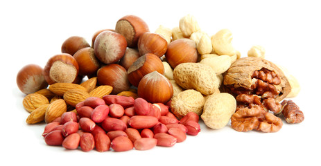 assortment of tasty nuts, isolated on white