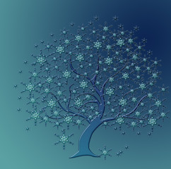 tree beautiful blue snow crystals