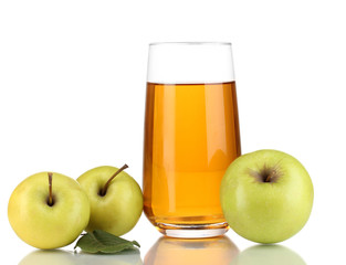 Useful apple juice with apples around isolated on white