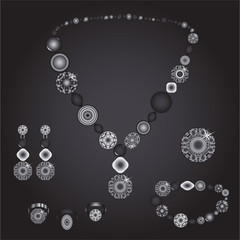 set from necklace ring earrings brooch and bracelet with stones