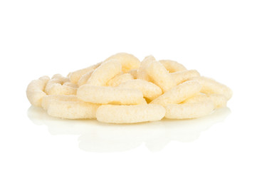Corn puffs over a white background