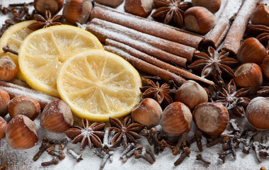 Set of spices, star anise, cinnamon and cloves