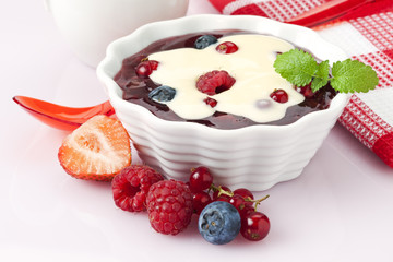 danish berry fruit dessert with vanilla topping