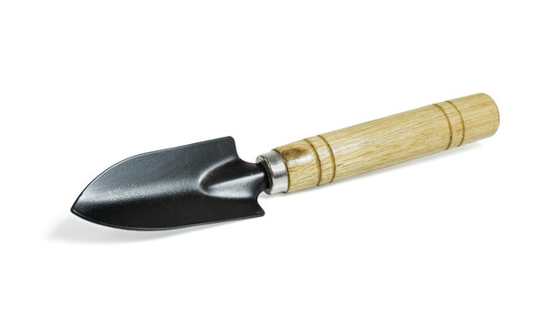 Steel shovel with a wooden handle