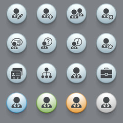 Naklejka premium Users web icons with color buttons on gray background.