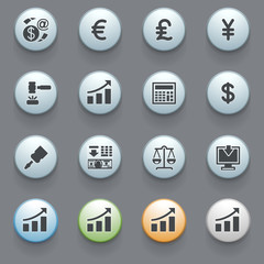 Naklejka premium Finance icons with color buttons on gray background. Set 2.