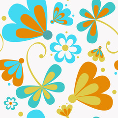 Fototapeta na wymiar Pattern of orange and blue flowers