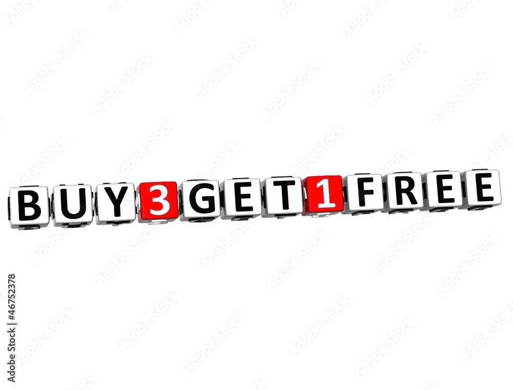 Poster 3d buy three get one free button click here block text