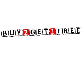 3D Buy Two Get One Free Button Click Here Block Text
