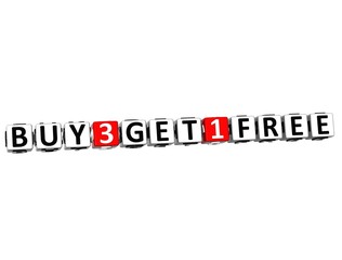 3D Buy Three Get One Free Button Click Here Block Text