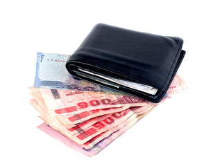 Black purse with thai baht bills
