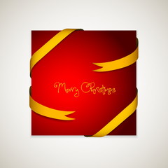 Christmas Gift Card with Gold Ribbon on red background