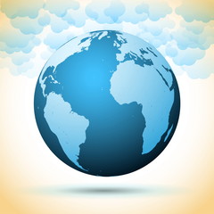 Vector world globe with clouds