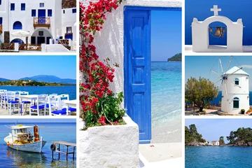 Crédence de cuisine en verre imprimé Santorin Collage of summer photos in Santorini island, Greece