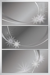 three backgrounds with white snowflakes