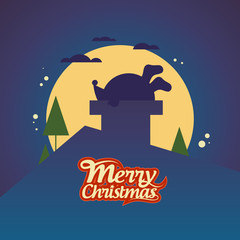 Christmas card with Santa Claus stuck in a chimney. 