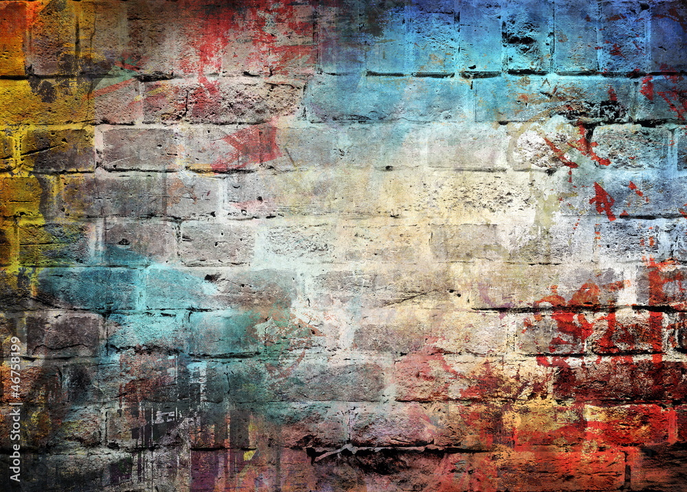 Wall mural graffiti brick wall, colorful background