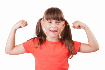 Little girl demonstrates his biceps