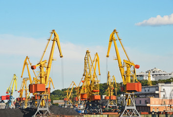 Cargo crane freight traine and coal in port