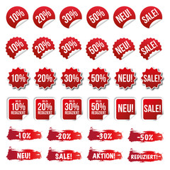 Rabatt Sticker - Reduziert - Neu - Sale / Rot