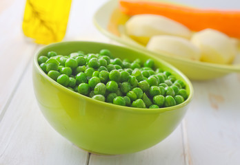 fresh green peas in the green bowl