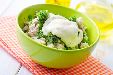 fresh salad  with chicken and boiled vegetables