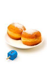 Jewish holiday Hanukkah symbols on white background