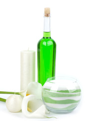 Beauty spa oils and salt with white callas