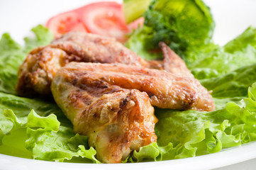 Tasty boiled pork with broccoli and greens