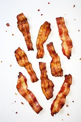 Foto auf Acrylglas Strips of Bacon Displayed on White © Catherine Murray