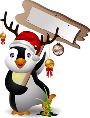 cute penguin christmas cartoon with blank board