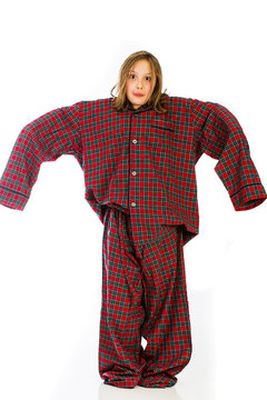 Child wearing extra large pajamas
