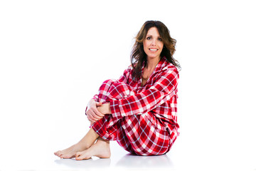 Pretty woman in flannel pajamas