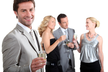 Celebrating with champagne