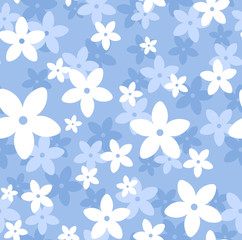 Fototapeta na wymiar Wektor szwu wzór z białych kwiatów i niebieskim.