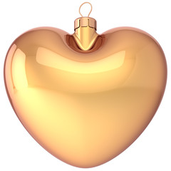 Fototapeta premium Heart Christmas ball gold decoration New Year bauble golden