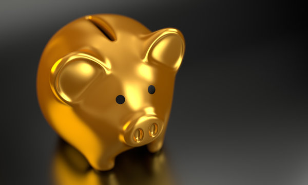 Golden Piggy Bank 3D Render
