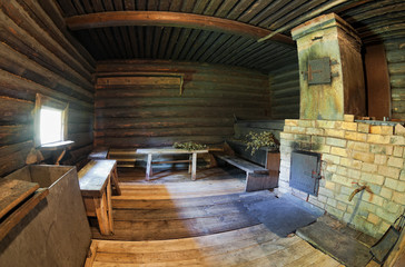 Brick oven in a Russian wooden bath