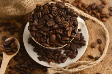Coffee beans and cup