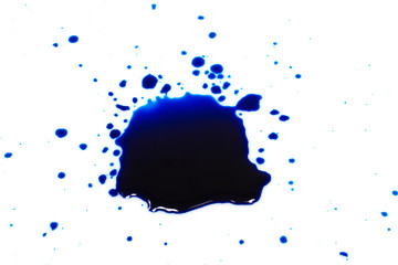 Blue ink drops on a white background.