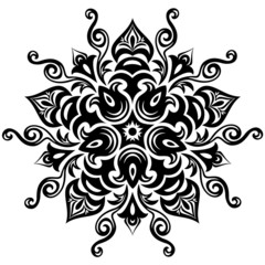 Kaleidoscopic floral pattern. Mandala in black and white