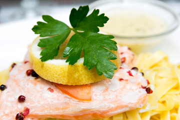 tasty pasta with salmon