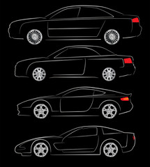 Abstract vector illustration of various car silhouettes