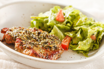 grilled steak with salad