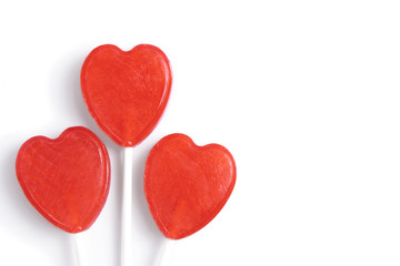 Three heart shaped lollipops