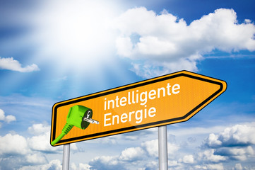 Wegweiser mit Stromstecker und Intelligente Energie
