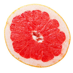 Grapefruit, frontal section, isolated on white background.