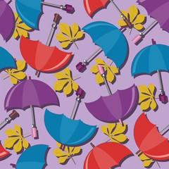 seamless background with umbrellas and leaves